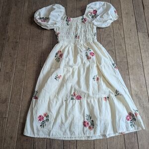 Juniors Parami Design Cream Embroidered Floral Puff Sleeve Dress Size Medium